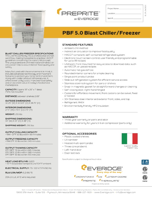 PBF 5.0 Blast Chiller-Freezer