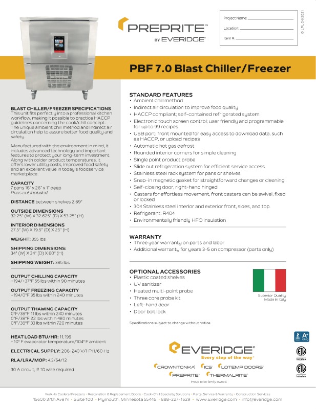 PBF 7.0 Blast Chiller-Freezer