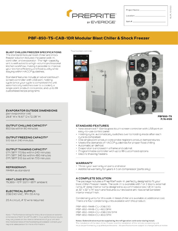 PBF-850-TS-CAB-1DR Modular Blast Chiller & Shock Freezer